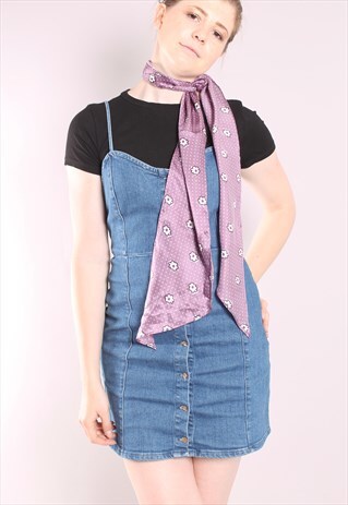 VINTAGE 90S FLOWER POLKA DOT PRINT SATIN SCARF