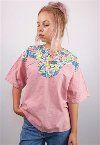 VINTAGE 80'S OVERSIZED COTTON BLOUSE IN BLUSH PINK