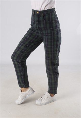 VINTAGE HIGH WAISTED JEANS TARTAN TAPERED LEG UK 10 (UBH)