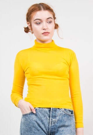 VINTAGE BRIGHT YELLOW ROLL NECK LONG SLEEVE TOP