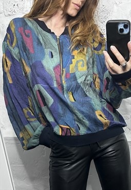 80s Abstract Colorful Bomber Jacket - One Size Plus