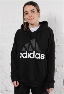 Vintage Adidas Hoodie in Black with Spell Out Logo XL