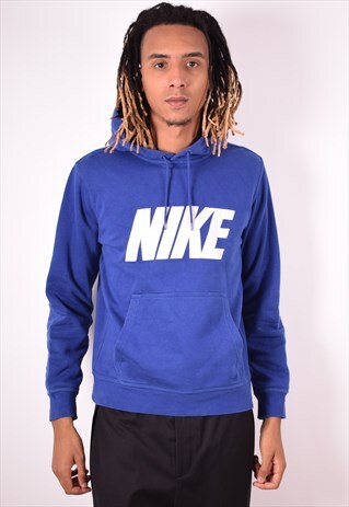 NIKE MENS VINTAGE HOODIE JUMPER MEDIUM BLUE 90S