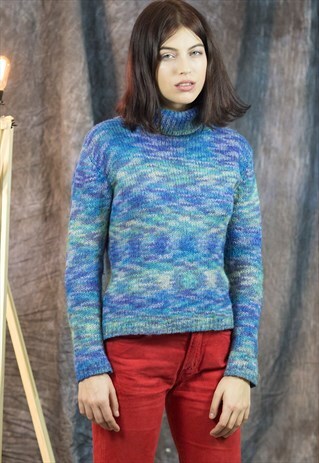 VINTAGE BLUE TURTLENECK KNITTED PULLOVER
