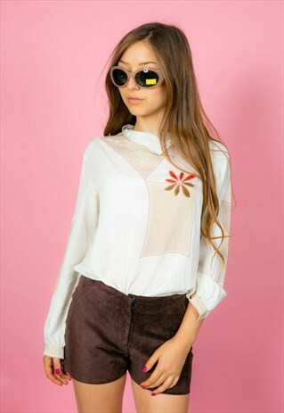 VINTAGE CREAM RED BROWN ABSTRACT FLOWER MARIO PUCCI CECCONI