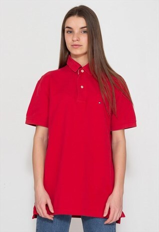 VINTAGE RED TOMMY HILFIGER SHORT SLEEVE POLO SHIRT TOP