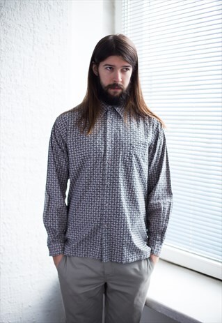 VINTAGE 90'S GREY PATTERNED LONG SLEEVED SHIRT