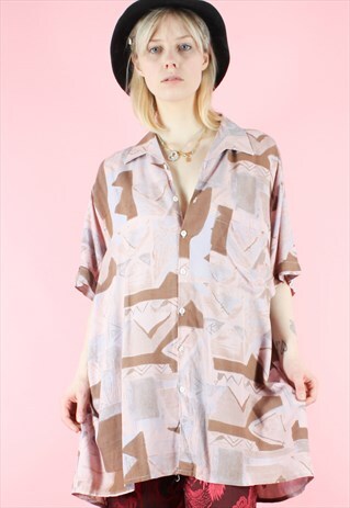 VINTAGE 90S SHIRT ABSTRACT OVERSIZE PASTEL PATTERN TOP
