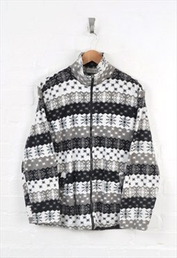 Vintage Fleece Snowflake Pattern White/Grey Ladies Large