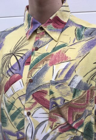 MENS VINTAGE 80S SHIRT PATTERNED ABSTRACT TOP HAWAIIAN SHIRT