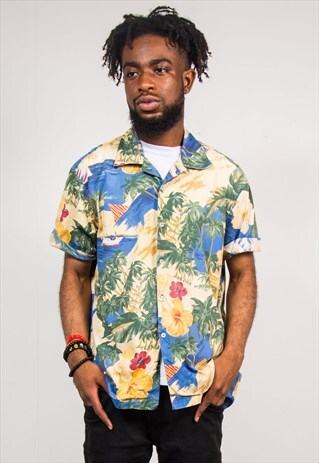 90'S VINTAGE HAWAIIAN HIBISCUS FLOWER PATTERN SHIRT