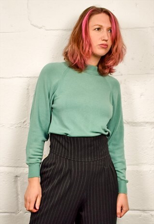 VINTAGE 70S TURQUOISE WOOL HIGH NECK TOP