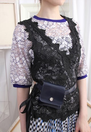 (KOREAN) DOUBLE V-NECK FLORAL LACE VEST