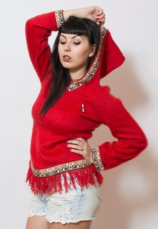 VINTAGE 1970'S RED AZTEC HOODED JUMPER 10