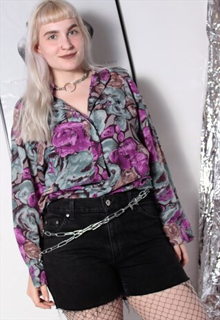 80S VINTAGE 90S GRUNGE FLORAL ABSTRACT COLOURFUL SHIRT