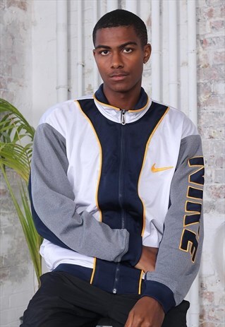 VINTAGE NIKE LOGO TRACK JACKET WHITE GREY BLUE