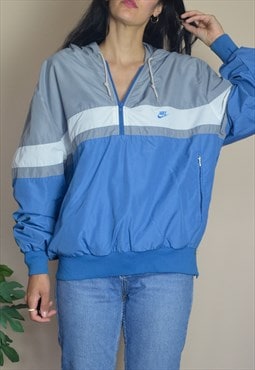 Vintage Nike Pullover Shell Top Jacket w Logo Blue & White