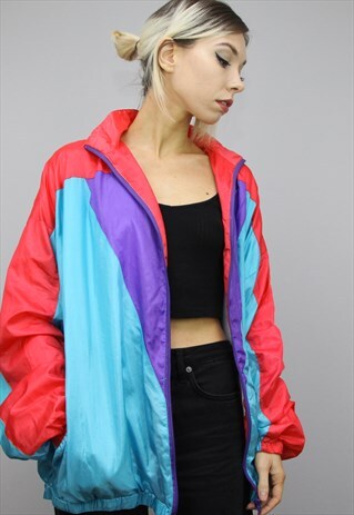VINTAGE 80S/90S OVERSIZED COLOURFUL SHELL WINDBREAKER JACKET