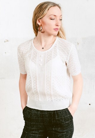 VINTAGE 80S WHITE CROCHET LACE TOP