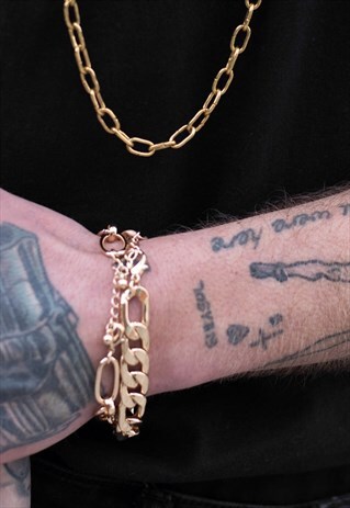 12MM 8K GOLD PLATED CHUNKY CURB LINK BRACELET