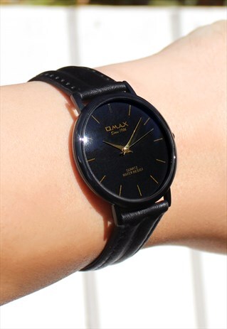 OMAX SLIM BLACK LEATHER WATCH