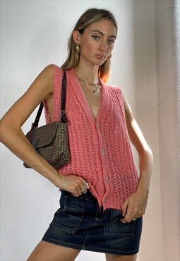 Y2k Knitted Waistcoat Cardigan Jumper Pink Preppy Cottage