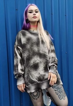 Tie-dye sweater oil wash knitted gradient jumper in grey