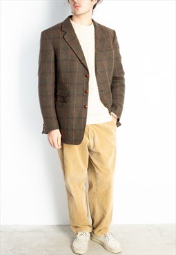 Men's Burberry Mud Green Colorful Checked Wool Blazer