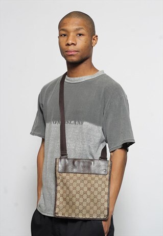 VINTAGE RARE GUCCI GG MONOGRAM SIDE BAG POUCH BROWN