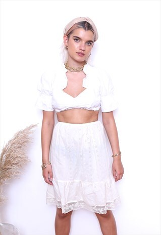 VINTAGE 60S CREAM BRODERIE ANGLAISE SLIP SKIRT