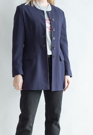 VINTAGE 80S ROUND NECK MINIMAL BLAZER IN PURPLE