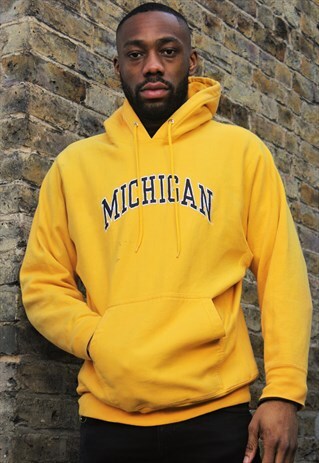 RETRO / 90'S / YELLOW AMERICAN SPORTS HOODIE (SEE CARE)
