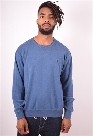 POLO RALPH LAUREN MENS VINTAGE JUMPER SWEATER LARGE BLUE 90S