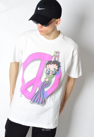 VINTAGE 90S WHITE BETTY BOOP PEACE FESTIVAL T-SHIRT