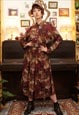 VINTAGE 80S FLORAL LONG SLEEVE SHIRT DRESS IN AUTUMNAL RED