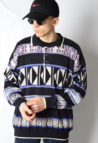 VINTAGE 90S AZTEC PRINT 1/4 BUTTON DROP SHOULDER JUMPER