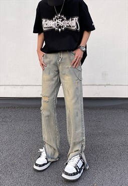 Blue Distressed Washed Denim jeans pants trousers