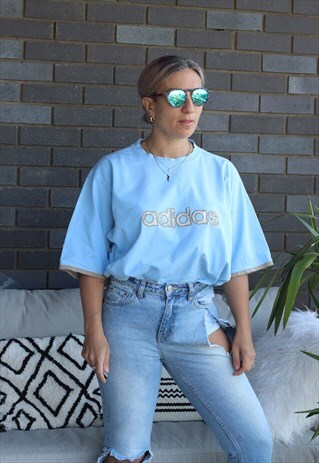 VINTAGE 1990S ADIDAS OVERSIZED EMBROIDERED SPELL OUT T SHIRT