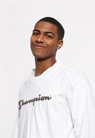VINTAGE CHAMPION BIG LOGO WHITE LONG SLEEVE T-SHIRT