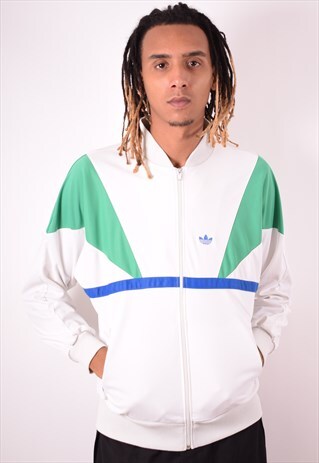 ADIDAS MENS VINTAGE TRACKSUIT TOP JACKET MEDIUM WHITE 90S