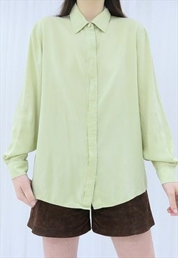 80s Vintage Light Green Shirt Blouse (Size M)