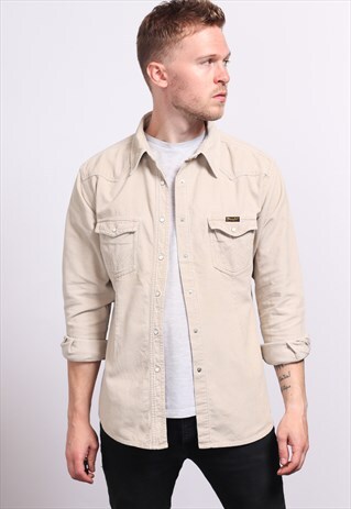 VINTAGE WRANGLER CORDUROY CORD SHIRT BEIGE