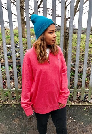 VINTAGE RALPH QUARTER ZIP PINK KNITED POLO JUMPER SWEATER