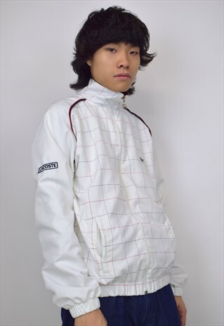 VINTAGE 90S LACOSTE WHITE RED GRID JACKET