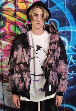 Tartan print bomber gradient check graffiti jacket in pink