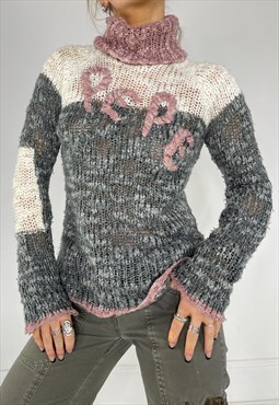 Vintage Y2k Jumper Knit Turtle Neck Chunky Sweater 90s 00s