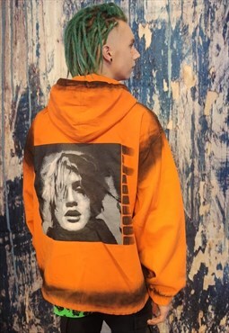 Punk denim jacket distress gradient oil jean coat orange