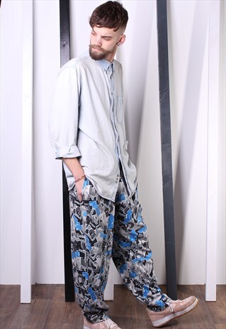 VINTAGE 90S PATTERNED CRAZY PRINT TROUSERS. UNISEX. GYM.