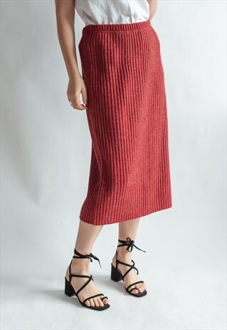 VINTAGE 80S MIDI BODY CON COORD KNIT SKIRT IN RED