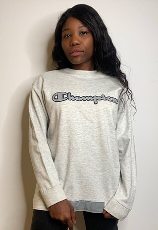 grey and white champion sweatshirt